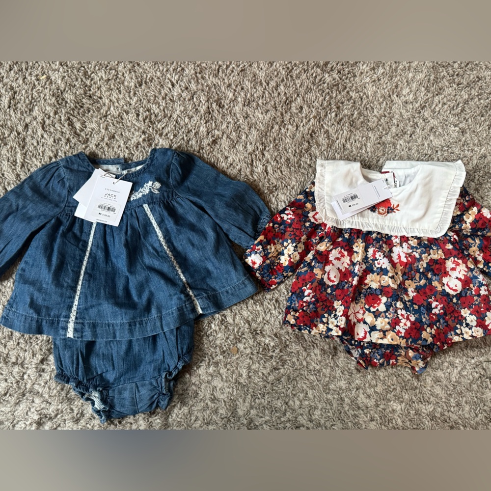 Janie and Jack Blue Embroidered Baby Rompers